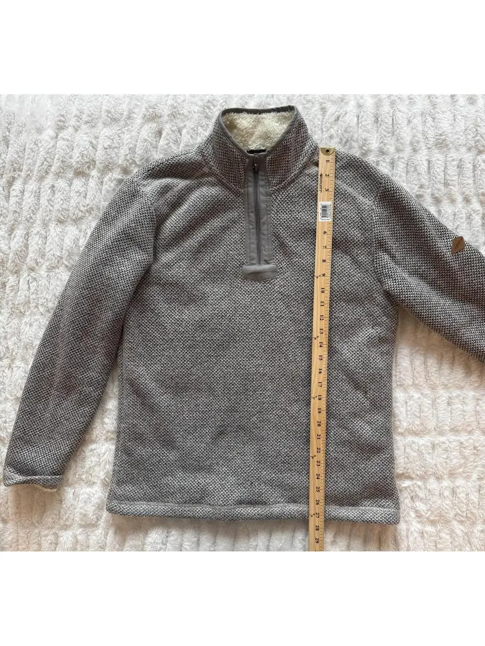 Orvis Sherpa Fleece Pullover Mens Medium Gray 1/4‎ Zip Sweater Heavy Knit Lined